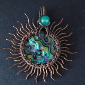Sunburst Abalone Pendant with Copper Wire